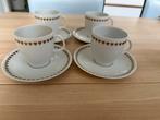4 kop en schotels Mosa porselein goud hartjes koffiemerk Hag, Huis en Inrichting, Ophalen of Verzenden, Zo goed als nieuw, Overige stijlen