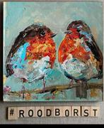 Roodborstje samen ~ kleintje kunst ~ atelier, Ophalen of Verzenden, Zo goed als nieuw, Schilderij, Minder dan 50 cm