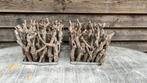 2 bloempotten/vaasjes omringt met hout, Tuin en Terras, Bloembakken en Plantenbakken, Ophalen, Minder dan 30 cm, Rond, Zo goed als nieuw