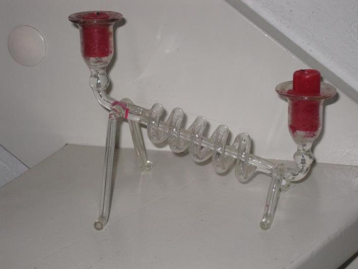 Laboratorium Glas Vintage Kandelaar 2 Kaarsen, Antiek en Kunst, Antiek | Glas en Kristal, Ophalen
