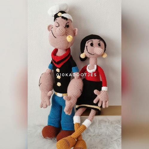 Nieuwe zelfgehaakte knuffels. Grote Popeye en Olijfje., Verzamelen, Disney, Nieuw, Knuffel, Ophalen of Verzenden