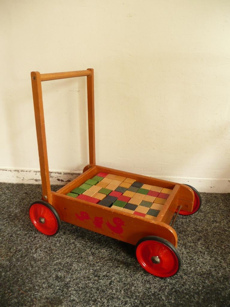 Vintage blokkenkar met originele blokken, Ophalen of Verzenden, Gebruikt