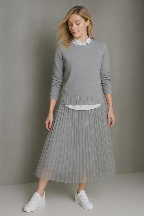 ZGAN rok in grijze tule maat M, Kleding | Dames, Rokken, Zo goed als nieuw, Maat 38/40 (M), Grijs, Onder de knie, Ophalen of Verzenden