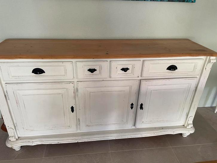 Landelijke Dressoir - Wit met Houten Blad, Huis en Inrichting, Kasten | Dressoirs, Gebruikt, 150 tot 200 cm, 25 tot 50 cm, Overige houtsoorten