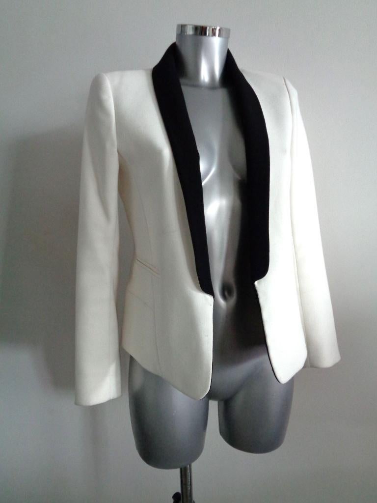 Sandro jasje, wit-zwart, maat 36 100% origineel, Kleding | Dames, Jasjes, Kostuums en Pakken, Gedragen, Jasje, Maat 36 (S), Wit