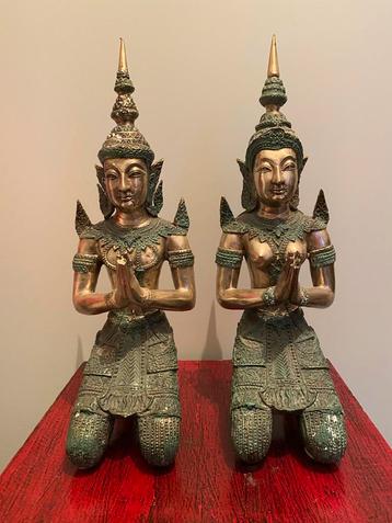 Bronzen Tempelwachters - Aziatische Kunst Beelden Paar beschikbaar voor biedingen