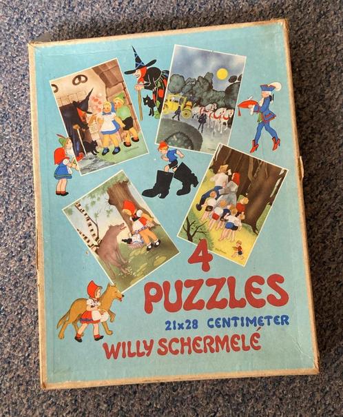 4 Sprookjespuzzels van Willy Schermelé, Verzamelen, Speelgoed, Gebruikt, Ophalen of Verzenden