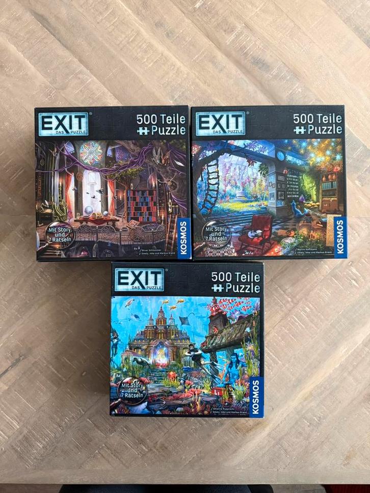 Drie Exit de puzzel, Hobby en Vrije tijd, Denksport en Puzzels, Zo goed als nieuw, Legpuzzel, 500 t/m 1500 stukjes, Ophalen of Verzenden