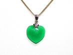 Schitterende 14-KT Witgoud Jade Hart Hanger, Verzenden, Goud, Hanger, Met edelsteen
