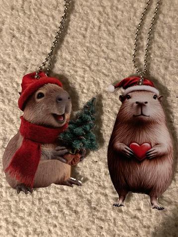 Acryl hangers kerst capibara kerstmuts hartje kerstboom beschikbaar voor biedingen
