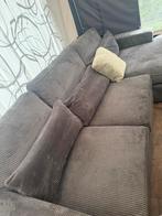 Lichtgrijze ribstof bank met lounge, Huis en Inrichting, Ophalen, Zo goed als nieuw, Driepersoons, Rechte bank