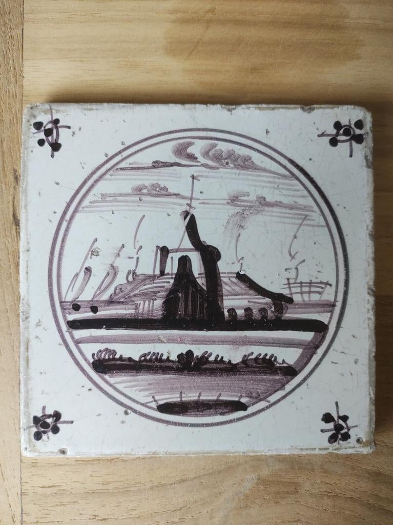 Antieke tegel, Delfts blauwe tegel, mangaan 18e eeuw, Ophalen of Verzenden