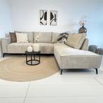 Hoekbank chenille beige met chaise longue links of rechts, Metaal, Nieuw, Ophalen of Verzenden, Vierpersoons of meer