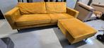 Okergeel Velvet Bank + Poef - 330cm, Gebruikt, 300 cm of meer, 75 tot 100 cm, Ophalen of Verzenden