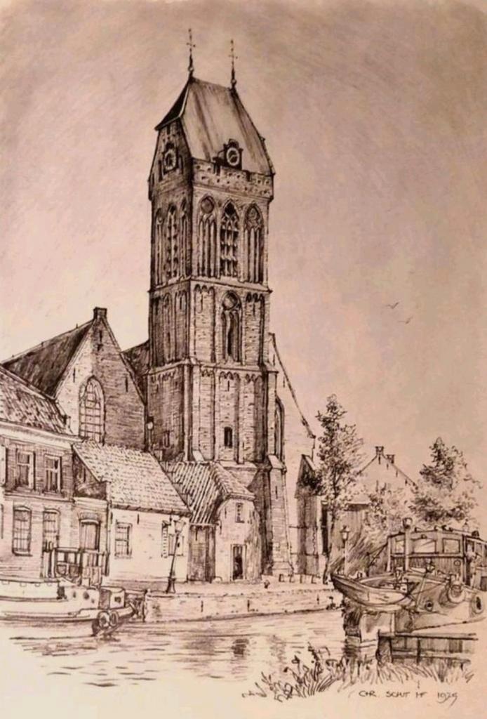 Oudewater ... Toren St. Michaelskerk ...., Antiek en Kunst, Kunst | Tekeningen en Foto's, Ophalen of Verzenden