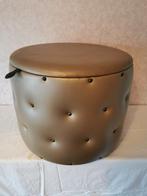 Ronde vintage '60 opbergpoef leer /deksel goud/koperkleurig, Ophalen