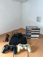 Playstation 2 Slim met controllers en games, Spelcomputers en Games, Verzenden, Zo goed als nieuw, Zwart, Met 2 controllers
