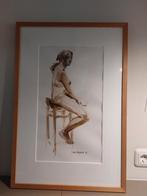 Origineel kunstwerk – Geert Schreuder (1949) – Zittend naakt, Ophalen of Verzenden