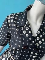 Vintage jaren 70 jurk zwart/creme gebloemd maat 42, Kleding | Dames, Verzenden, Zwart, Maat 42/44 (L), Vintage
