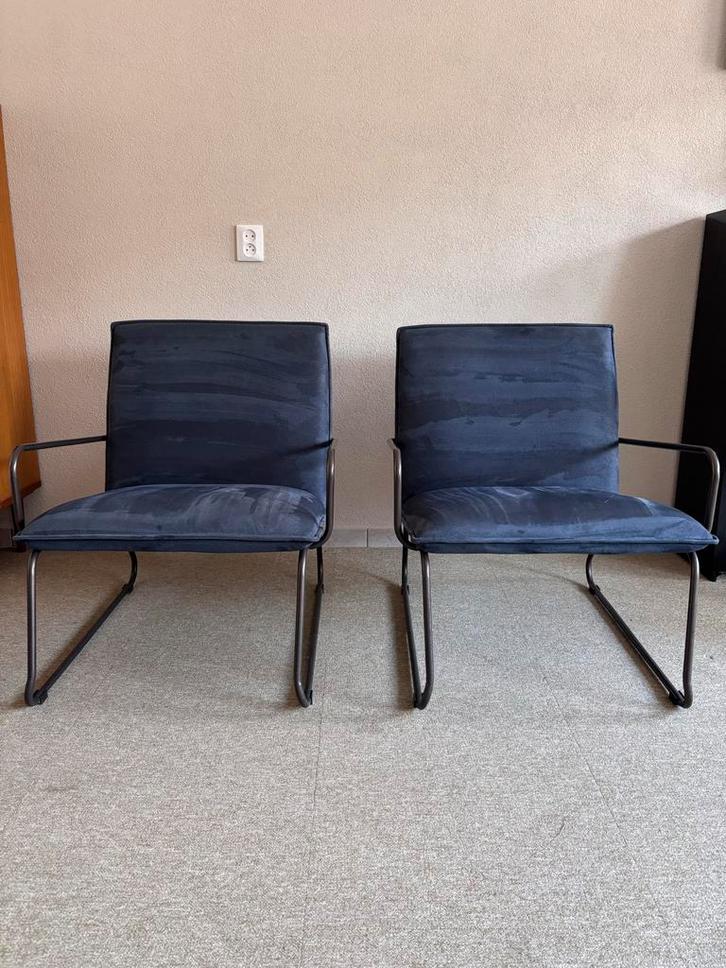 2x Blauwe Eleonora Fauteuils, Huis en Inrichting, Stoelen, Zo goed als nieuw, Twee, Metaal, Blauw, Ophalen