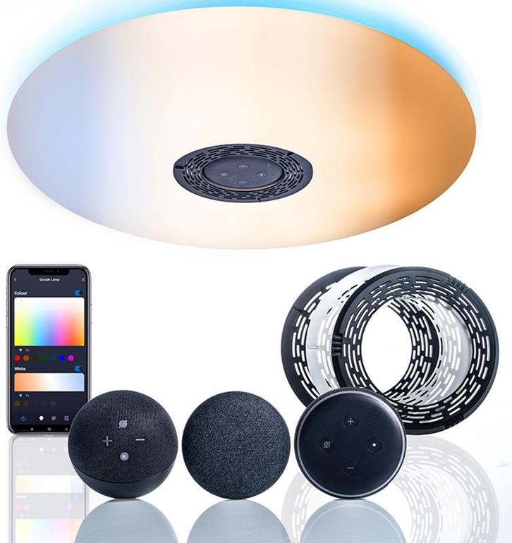 Idinio Smart Wi-Fi LED Plafondlamp + Google Nest Mini 2.0, Huis en Inrichting, Lampen | Plafondlampen, Zo goed als nieuw, Kunststof