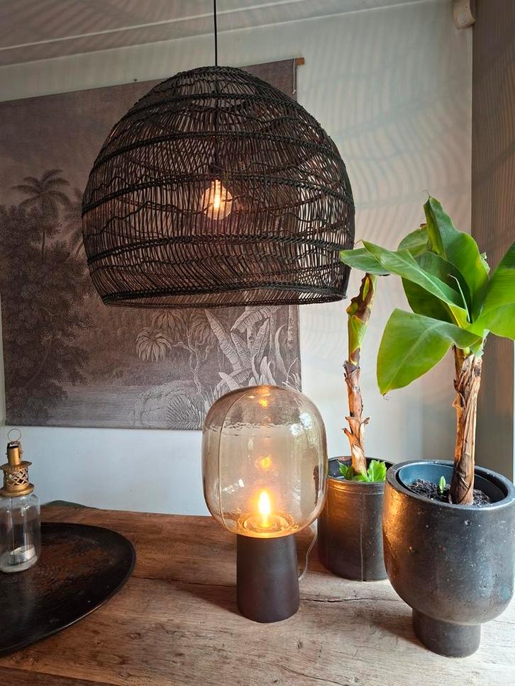 Hanglamp wickcer hk living maat L, zwart, Huis en Inrichting, Lampen | Hanglampen, 75 cm of meer, Overige materialen, Ophalen