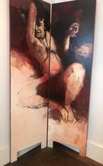 ab jongmans kamerscherm kunst 2 geschilderde panelen, Huis en Inrichting, Ophalen, Gebruikt