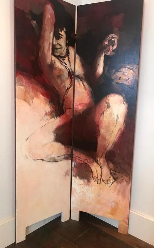 ab jongmans kamerscherm kunst 2 geschilderde panelen, Huis en Inrichting, Woonaccessoires | Kamerschermen, Gebruikt, Ophalen