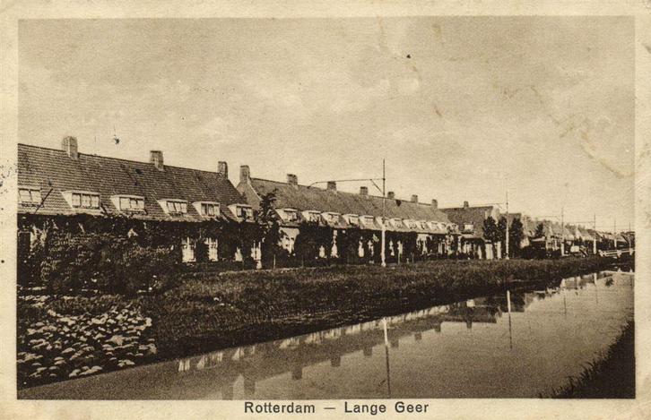 Rotterdam - Lange Geer - 1928 gelopen, Verzamelen, Ansichtkaarten | Nederland, Ongelopen, Zuid-Holland, Voor 1920, Ophalen of Verzenden