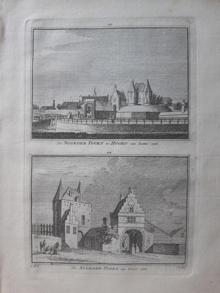 403-404*/ Noorderpoort te Hoorn Gravure uit 1757, Antiek en Kunst, Kunst | Etsen en Gravures, Ophalen of Verzenden