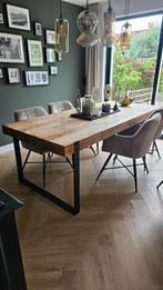 Eetkamertafel eettafel Vulcano 224 cm industrieel, Ophalen, Teakhout, 200 cm of meer, 50 tot 100 cm