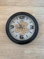 Zwart-Gouden Wandklok met Uurwerk, Ophalen, Zo goed als nieuw, Analoog, Wandklok