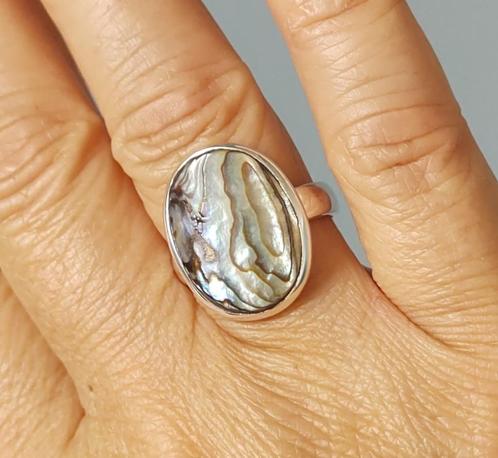 zilveren ring met natuurlijke Abalone schelp zilver 925, Sieraden, Tassen en Uiterlijk, Ringen, Nieuw, Dame, 17 tot 18, Groen
