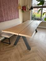 Robuuste stoere boomstam eettafel., Ophalen, Gebruikt, 100 tot 150 cm, Eikenhout