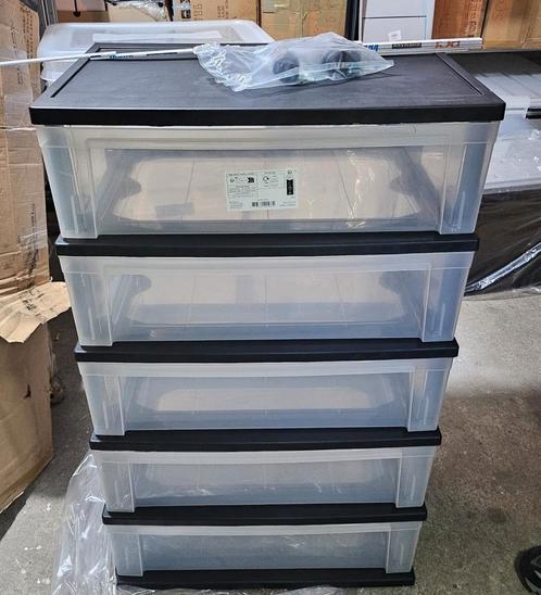 “Plastic ladekast met 5 brede lades op wieltjes”, Huis en Inrichting, Kasten | Ladekasten, Zo goed als nieuw, Minder dan 100 cm
