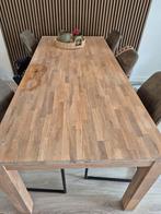 Houten  eiken eettafel met houten poten, Gebruikt, 100 tot 150 cm, Ophalen of Verzenden, Vijf personen of meer