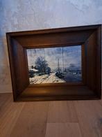 Delftsblauw Schilderij in Eikenhouten Lijst, Antiek en Kunst, Antiek | Wandborden en Tegels, Ophalen of Verzenden