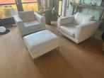 IKEA ARILD Set: 2 Fauteuils + Hocker - Wit Leer, Ophalen, Modern scandinavisch, Leer, Zo goed als nieuw