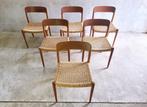 Set van zes model 75 stoelen in teak van N.O. Moller, Huis en Inrichting, Stoelen, Ophalen, Gebruikt, Bruin, Nvt