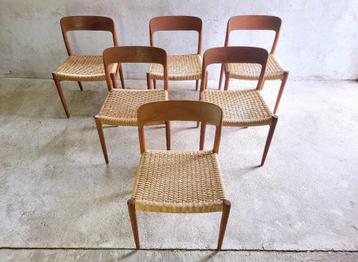 Set van zes model 75 stoelen in teak van N.O. Moller beschikbaar voor biedingen