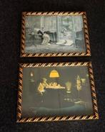 Twee liefelijke oude prenten 21 bij 28 cm, Ophalen of Verzenden, Voor 1940, Gebruikt