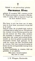 Alves Hermanus 1905-1964 Marienvelde, Ophalen of Verzenden, Bidprentje