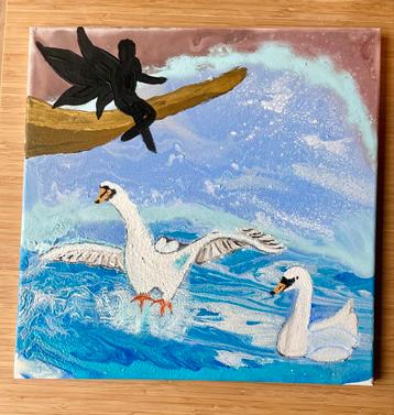 Zwanen en Fee Schilderij - 40x40 cm beschikbaar voor biedingen