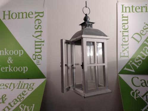 Lantaarn/windlicht, Huis en Inrichting, Woonaccessoires | Kandelaars en Kaarsen, Zo goed als nieuw, 25 tot 50 cm, Hout, Wit, Grijs