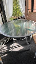 Mooie ronde tuintafel glazen blad met 4 st. Wicker stoelen, Tuin en Terras, Tuintafels, Ophalen, Gebruikt, Rond, Aluminium