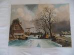 aquarel winter winterlandschap gesigneerd houten lijst, Antiek en Kunst, Kunst | Schilderijen | Klassiek, Ophalen of Verzenden