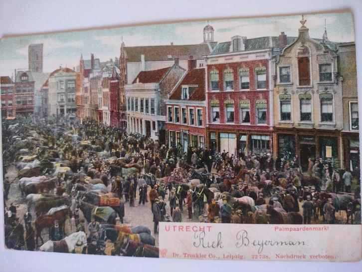 Oude Utrechtse Palmpasenmarkt Ansichtkaart, Verzamelen, Ansichtkaarten | Nederland, Gelopen, Utrecht, Voor 1920, Ophalen of Verzenden