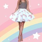 Regenboog swingrokje recycled elastische taille maat 36 - 42, Maat 38/40 (M), Carnaval, -, -