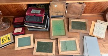 Verzameling ongebruikte glasnegatieven en houten cassettes beschikbaar voor biedingen