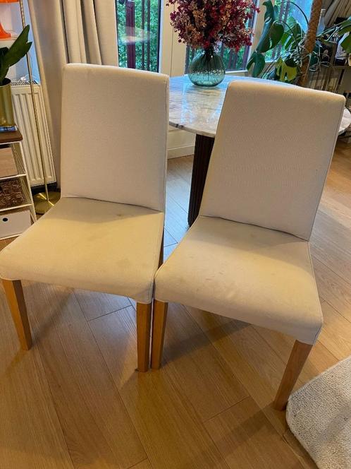 Bergmund dining chair beige (2 pieces), Huis en Inrichting, Stoelen, Gebruikt, Twee, Hout, Stof, Overige materialen, Bruin, Ophalen